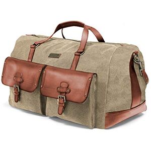 DRAKENSBERG Sac de Voyage 'Steve' Gran Sac de Week-End et de Sport, Weekender Safari, XL Bagage à Main, Design Vintage-rétro, Femme, Homme, Fait Main Durable, Toile, Cuir, 60L, Kaki-Beige, DR00104 - Publicité