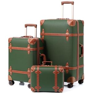 NZBZ Ensemble de Bagages légers en Cuir Fait à la Main avec Serrure TSA à Combinaison, poignée télescopique, 4 Roues et Set de 3 valises de Tailles S-M-XL (Vert, S&M&L) - Publicité