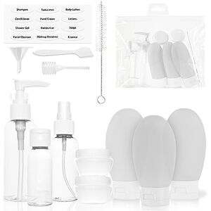 MyGadget Set 14 Flacons Vides pour Valise Cabine Kit Tubes Cosmétiques Silicone & Pots de Crème Rechargeables Bouteilles Format Voyage approuvé TSA - Publicité