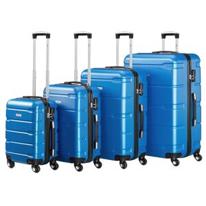 Zelsius Set de valises   Valise rigide en ABS avec serrure à combinaison, 4 roulettes et cloison intérieure   Valise à main, valise rigide Lot de 4 pièces Trolley, grande valise, bleu, 4 pièces - Publicité