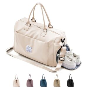 BOXSAM Sac de Voyage pour Femmes Blanc, Sac fourre-Tout de Sport pour Homme, Imperméable Sacs de Week-End, Sac de Sport de Gym Sac d'Hôpital avec Sac Humide Séparé - Publicité