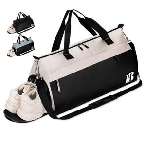 BalladHome Sac de Sport Homme Femme Sac de Voyage Sac Fitness Gym avec Compartiment à Chaussures et Poche Humide Sac de Gym Imperméable Sac de Week-End pour Sport, Yoga, Voyages (Noir&Blanc, 30L)-P - Publicité