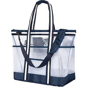 Vulken Sac de plage extra large en maille de 42 L pour homme et femme, sacs de plage et fourre-tout avec fermeture éclair et 9 poches pour voyage, natation, salle de sport et shopping Bleu - Publicité