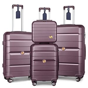 Sea choice Set de Bagages Rigide Ensemble de Bagages Trolley Voyage Léger M-L-XL Con Vanity Lot de 4 Valises Polypropylène Résistant Set 4pcs Con 4 Doubles Roues Serrure TSA YKK Zipper,Violet élégant - Publicité