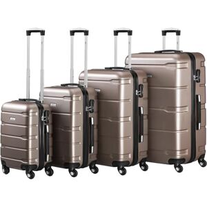 Zelsius Set de valises   Valise rigide en ABS avec serrure à combinaison, 4 roulettes et cloison intérieure   Valise à main, valise rigide Lot de 4 pièces Trolley, grande valise, champagne, 4 - Publicité