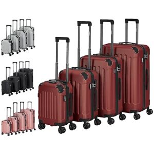 Arebos Lot de 4 valises de Voyage I Coque Rigide en ABS I Set de valises à roulettes I Poignée télescopique I avec Fermeture éclair Roues à 360° I S-M-L-XL   Rouge - Publicité