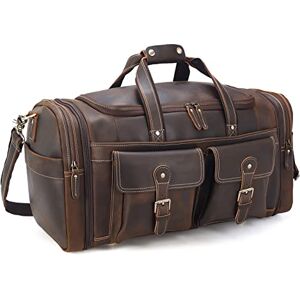 Compalo Grand sac de voyage extensible en cuir pleine fleur de 58,4 cm pour homme, sac de sport, sac à main pour la nuit, la gym, le week-end, marron, Rétro - Publicité