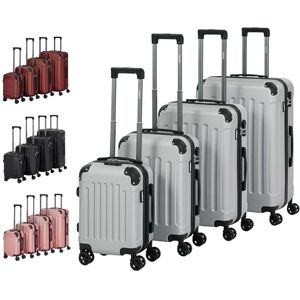 AREBOS Valise de Voyage, Set de 4 valises I Coque Rigide ABS I Trolley Set de valises I Poignée télescopique I Serrure à glissière Incluse, roulettes 360° I S-M-L-XL   Argent - Publicité