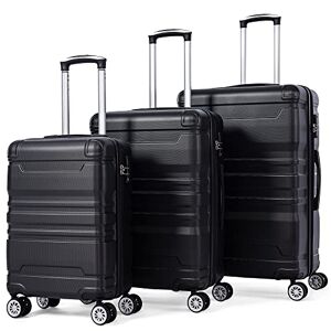 HAINEW Lot de 3 valises à roulettes en ABS rigide et légère avec serrure TSA et roue universelle Double roulettes Valise de voyage, Noir , Moderne - Publicité