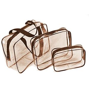 SHESHY Trousse de Toilette Transparente,Set de Voyage dans Bagages à Main, Sac Cosmétiques pour Hommes et Femmes 3 en 1 Cadeaux Sacs de Maquillage et étuis Sac en Plastique Sac de Voyage en PVC (Café) - Publicité