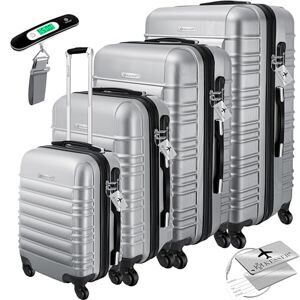 KESSER® 4 pièces. Valises à coque rigide Valise de voyage Valise à 4 roulettes, en ABS rigide, avec serrure, poignée télescopique Tailles S-M-L-XL, argenté, S-M-L-XL - Publicité