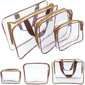 DOULEIN Trousse de Toilette Transparente,3 en 1 Sac Cosmétiques Transparent Sac de Maquillage PVC Imperméable，pour Salle de Bain, Les Voyages, Les Vacances (Brown) - Publicité