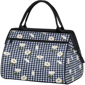 TropicalLife Sac de voyage à motif floral vichy pour homme et femme, 24 L, blanc floral, sac de week-end, sac de sport, sac de voyage, sac de week-end, couleur, (24L) UK, Organiseur de sac - Publicité