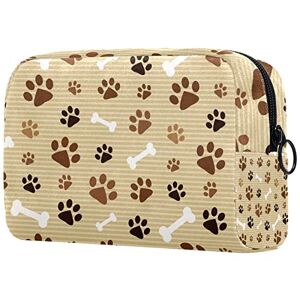 VBFOFBV Trousse de Maquillage, Trousse à cosmétiques pour Femmes, Grande Trousse de Toilette de Voyage pour Filles, Trousse de Maquillage, Sacs à pinceaux,Dog Paw Print Cartoon Bone Lovely Brown - Publicité