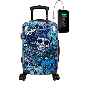 TOKYOTO Valise Trolley Rigide pour Enfants Garçons 55x35x20 55x40x20 cm/Valise Bagage Sac de Voyage avec Serrure TSA, Valise prête à Charger Les Portables, Connexion USB Blue Skulls - Publicité