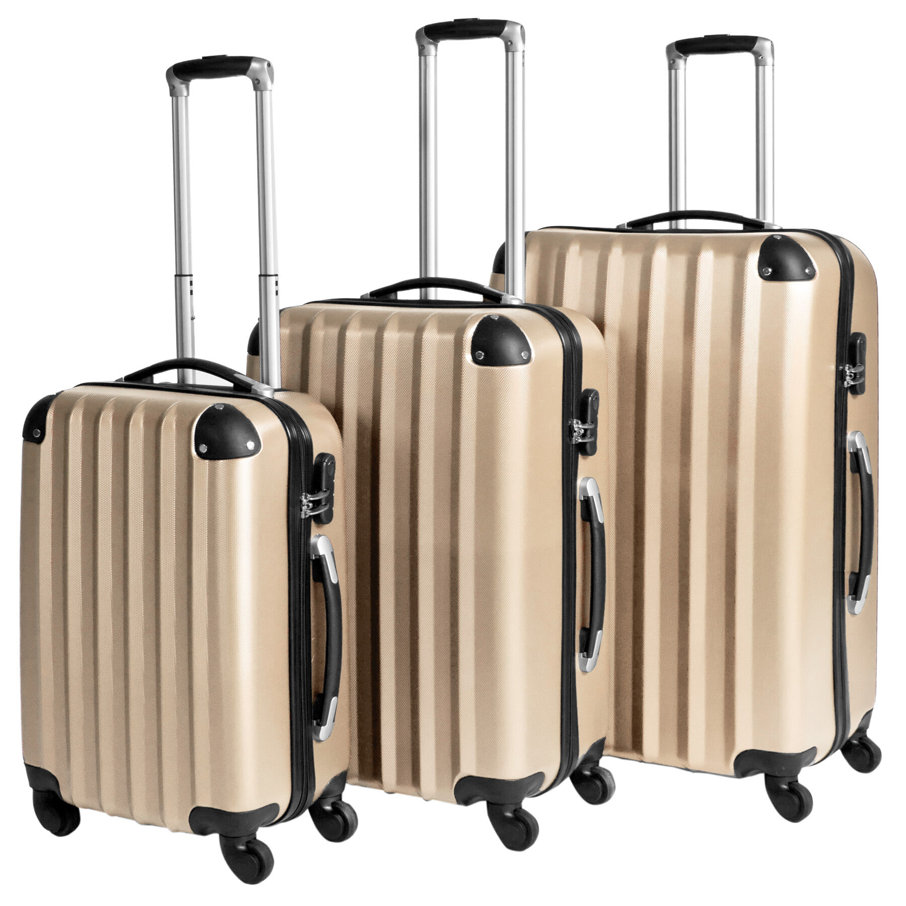 tectake Koffert sett 3 deler hardcase ABS - Champagne