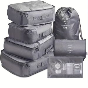 Temu 7 Pcs Minimalist Solid Color Packaging Cubes, Lightweight Carry On Suitcase Storage Bag Set Light Blue Color