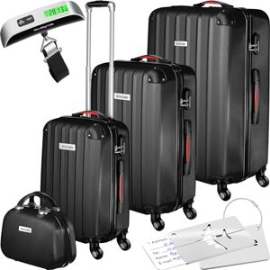 TecTake&#174; Hard Shell Suitcase Set, Lightweight Suitcases with TSA Lock Including Extra Large, Large, Medium and Beauty Case, 360 Degree Wheels, Telescopic Handle and Luggage Scale - Black