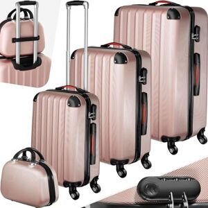 TecTake&#174; Hard Shell Suitcase Set, Lightweight Suitcases with TSA Lock Including Large, Medium, Small Carry On Suitcase and Beauty Case, 360 Degree Wheels, Ergonomic Telescopic Handle - Rose Gold