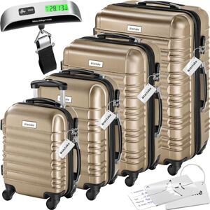 TecTake&#174; Hard Shell Suitcase Set, Lightweight Suitcases with TSA Lock, Including Extra Large Suitcase, Large, Medium and Small, 360 Degree Wheels, Telescopic Handle and Luggage Scale - Champagne