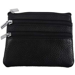 VENYAA Leather Change Coin Purse with 4 Pockets and Keychain for Women Black