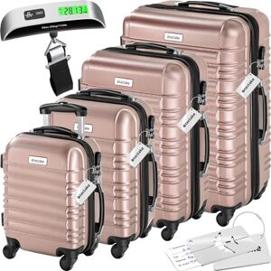 TecTake&#174; Hard Shell Suitcase Set, Lightweight Suitcases with TSA Lock, Including Extra Large Suitcase, Large, Medium and Small, 360 Degree Wheels, Telescopic Handle and Luggage Scale - Rose Gold