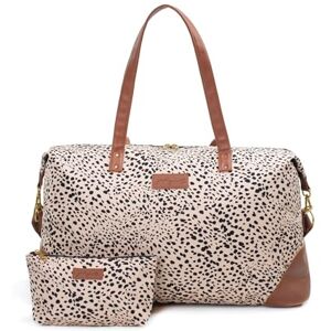 Jadyn Luna Women's Weekender Bag and Travel Duffel, Large 37 Liter Capacity, Cheetah Spot, Softside Duffle Bag with Vegan Leather Accents