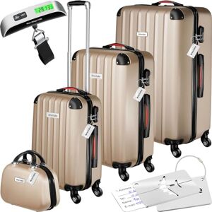 TecTake&#174; Hard Shell Suitcase Set, Lightweight Suitcases with TSA Lock Including Extra Large, Large, Medium and Beauty Case, 360 Degree Wheels, Telescopic Handle and Luggage Scale - Champagne