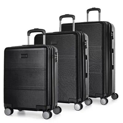 Bugatti Brussels Hard Side 3-Piece Luggage Set, Black, 3 Pc Set