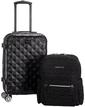 Kenneth Cole Reaction Diamond Tower 2-Piece Hardside Carry-On Spinner Luggage and Laptop Backpack Set, Black, 2 Pc Set