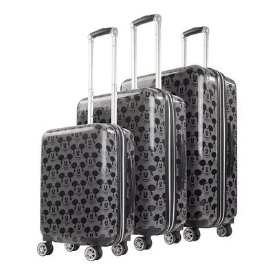 ful Disney's Mickey Mouse All Over Print 3-Piece Hardside Spinner Luggage Set, Grey, 3 Pc Set