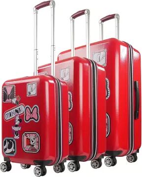 ful Disney's Minnie Mouse Patch 3-Piece Hardside Spinner Luggage Set, Red, 3 Pc Set