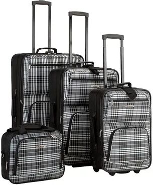 Rockland 4-Piece Print Luggage Set, Black, 4 PC SET