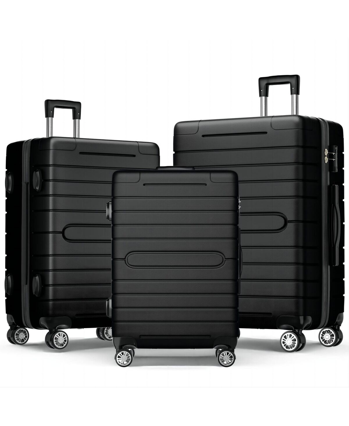 Sugift 3 Piece Luggage Set, Hard side Lightweight Suitcase Carry with Spinner Wheels & Tsa Lock, 20in/24in/28in - Black
