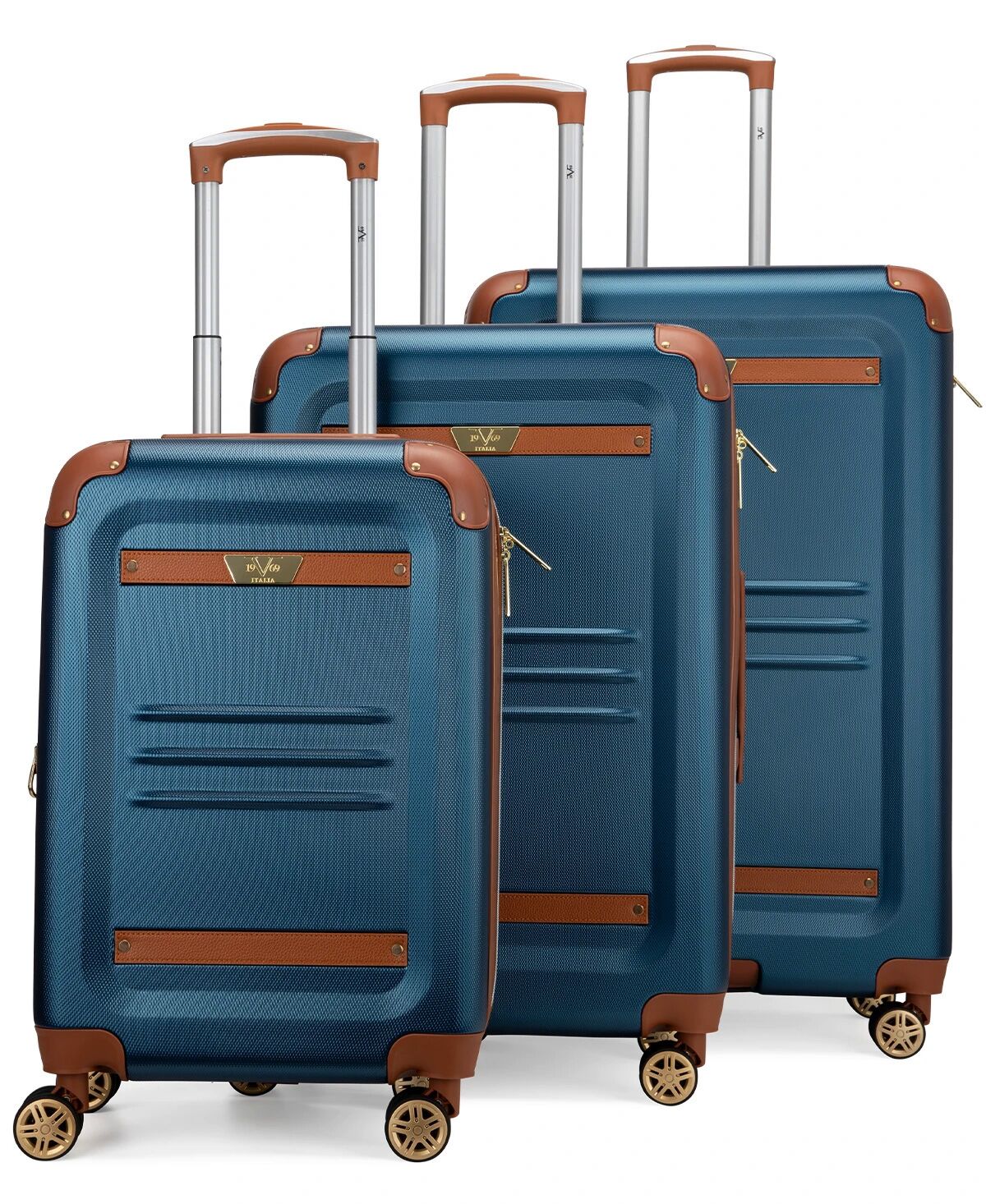 V19.69 Italia Vintage-Like 3 Piece Expandable Retro Luggage Set - Navy