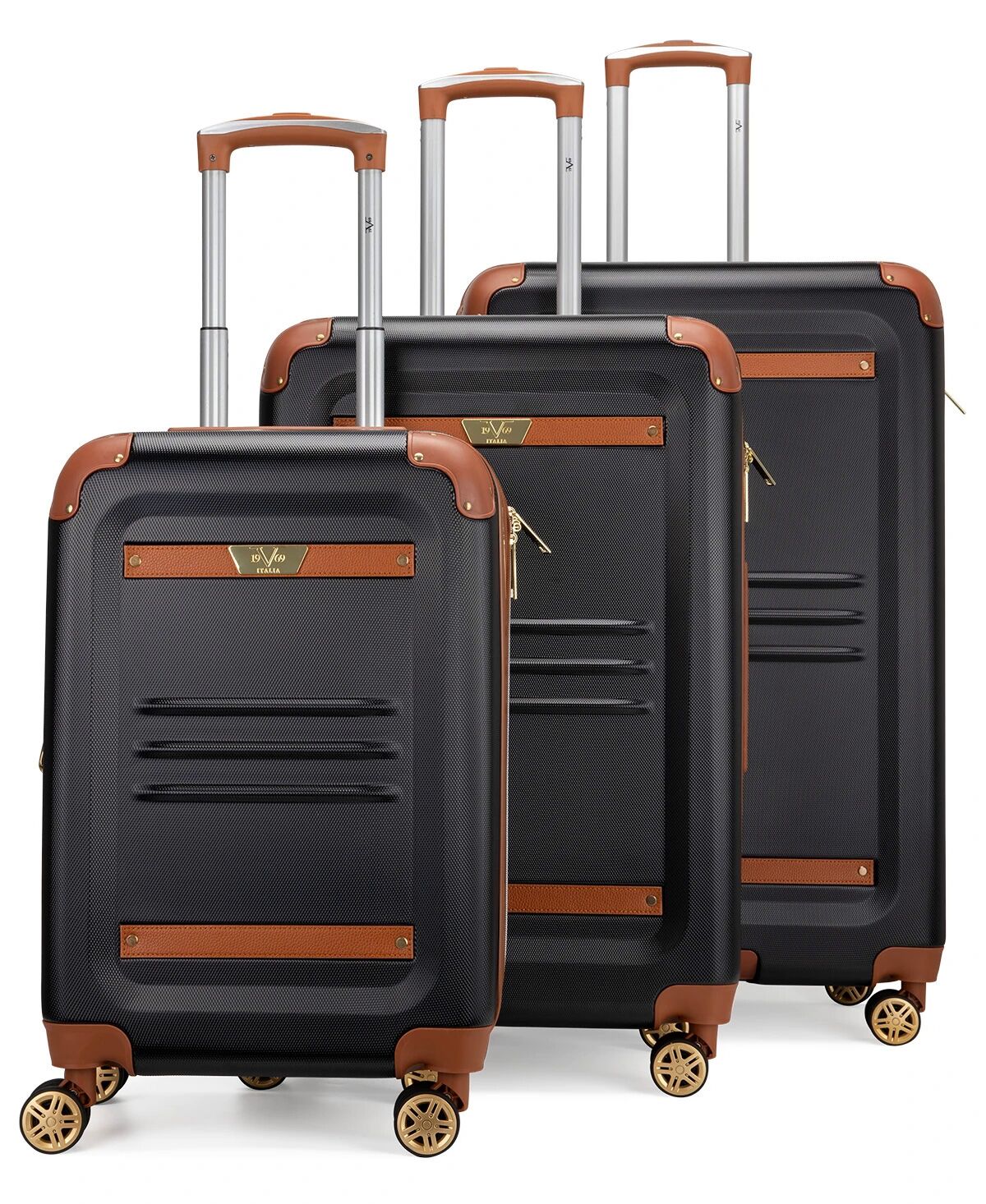 V19.69 Italia Vintage-Like 3 Piece Expandable Retro Luggage Set - Black