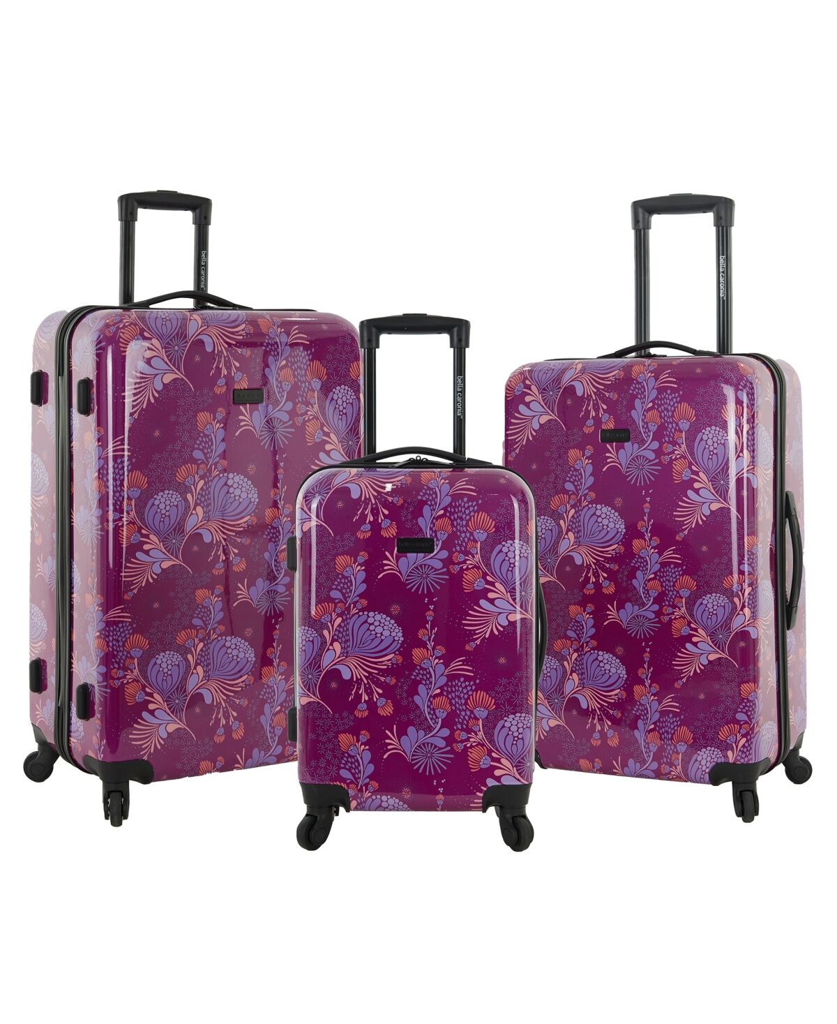Bella Caronia 3 Piece Rolling Hardside Luggage Set with 4 Wheel Spinners - Style Floral