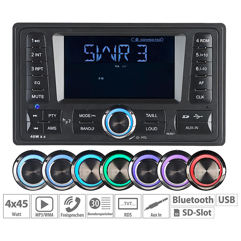 Creasono 2-DIN-MP3-Autoradio CAS-4380.bt mit RDS, Bluetooth, USB & SD, 4x 45 W