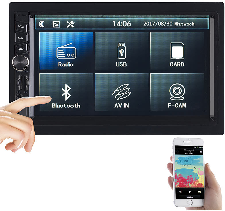 Creasono 2-DIN-MP3-Autoradio mit Touchdisplay, Bluetooth, Freisprecher, 4x 45 W