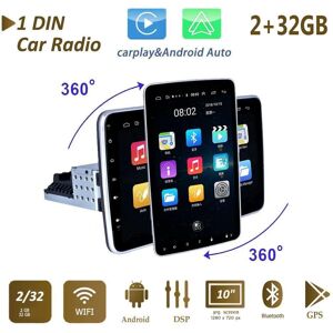 Icreative Universal-Autoradio 1 Din Android 2 + 32 Gb, 8-Kern-Prozessor, 10,1-Zoll-Drehbildschirm, Dsp Gps Wifi Carplay 1 Din