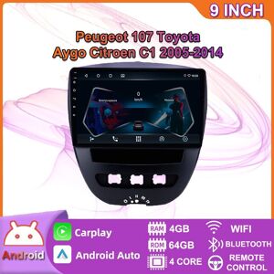 Baodandp Android 2 Din Auto Multimedia Player Für Peugeot 107 Toyota Aygo Citroen C1 2005-2014 Kopf Einheit Stereo Carplay Gps Navigation Bt Wifi 4 + 64gb
