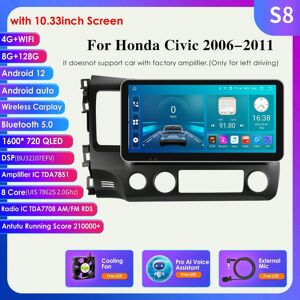 Hizpo Autoradio 2Din Android 12 Autoradio pour Honda Civic 2006 - 2011 Lecteur vidéo multimédia Navigation GPS RDS 4G Unité principale Carplay Écran intelligent DAB - Publicité