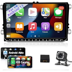 Hikity Carplay Autoradio 2 Din Android13 pour VW Passat B6 B7 Golf 5 6 Jetta T5 Polo Touran Caddy Sharan Tiguan Seat 9 Pouces Auto Radio avec Navigation GPS Bluetooth Android auto WIFI Caméra de Recul - Publicité