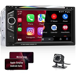 OiLiehu Autoradio 2 Din Lecteur CD/DVD avec Apple Carplay Android Auto, 6,2 '' Écran Tactile Lecteur MP5 Radio avec Bluetooth FM/AM Lien Miroir AUX-in SWC EQ/HiFi Subwoofer USB TF Carte + Caméra Arrière - Publicité