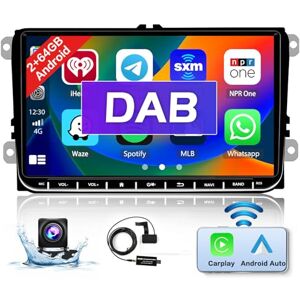 Hikity 2+64GB  Dab+ Android Autoradio pour VW Golf 5 6 Passat Seat Skoda avec Wireless Apple Carplay Android Auto 9'' Écran Tactile Poste Radio Voiture avec GPS WiFi HiFi SWC RDS FM Caméra de Recul - Publicité