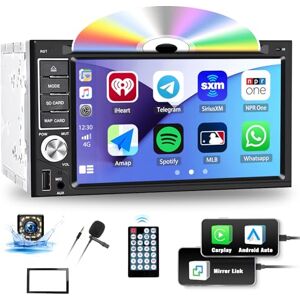 OiLiehu Autoradio 2 Din Lecteur CD/DVD avec CarPlay Android Auto, 6,2 '' Écran Tactile Lecteur MP5 Radio avec Bluetooth, FM/AM/RDS Radio, Lien Miroir, AUX-in, SWC, EQ, Subwoofer, USB + Caméra Arrière - Publicité