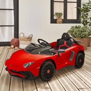sweeek Voiture electrique 12V pour enfant Lamborghini. rouge. 1 place. avec autoradio. telecommande. MP3. port USB et phares fonctionnels - Rouge