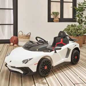 sweeek Voiture electrique 12V pour enfant Lamborghini. blanc. 1 place. avec autoradio. telecommande. MP3. port USB et phares fonctionnels - Blanc