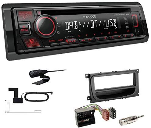 KDCBT450DAB+Einbauset Kenwood KDC-BT450DAB 1-DIN DAB bilradio Bluetooth CD USB AUX installationssats passar för Ford Galaxy Facelift från 2007 svart