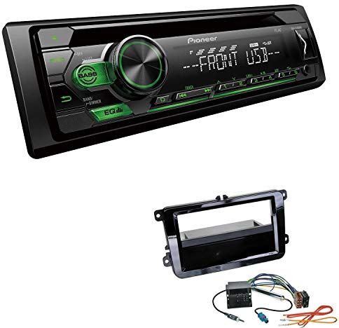 110UBGEBS410 EHO Bilradio med installationssats som passar Skoda Fabia II Piano Black inkl Pioneer DEH-S110UBG 1 DIN grön knappbelysning